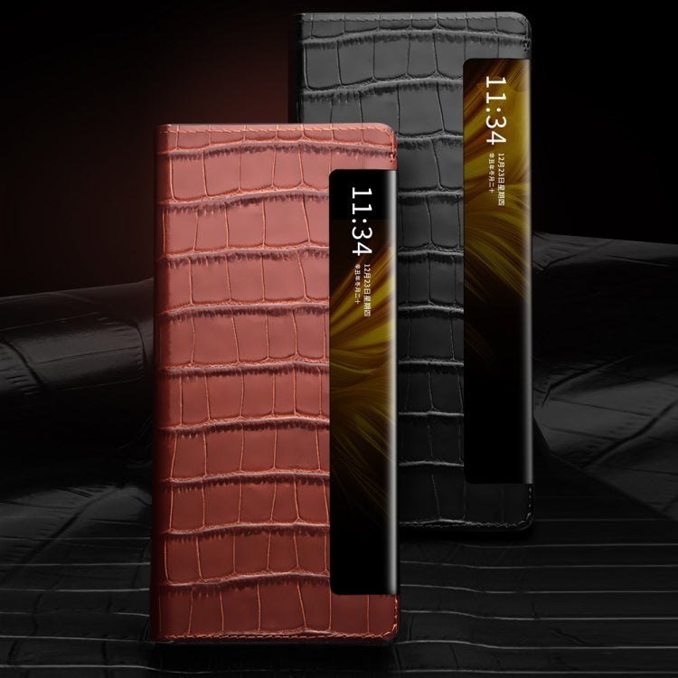 For Huawei Mate X2 QIALINO Crocodile Pattern Side Window View Genuine Leather Phone Case(Black) - free shipping - PMC TechLife - Order now!