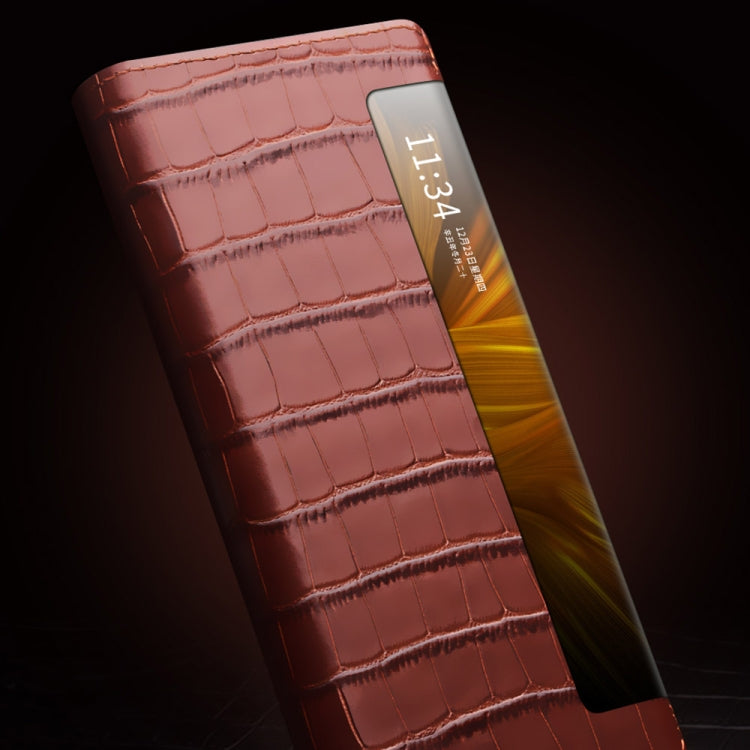 For Huawei Mate X2 QIALINO Crocodile Pattern Side Window View Genuine Leather Phone Case(Black) - free shipping - PMC TechLife - Order now!