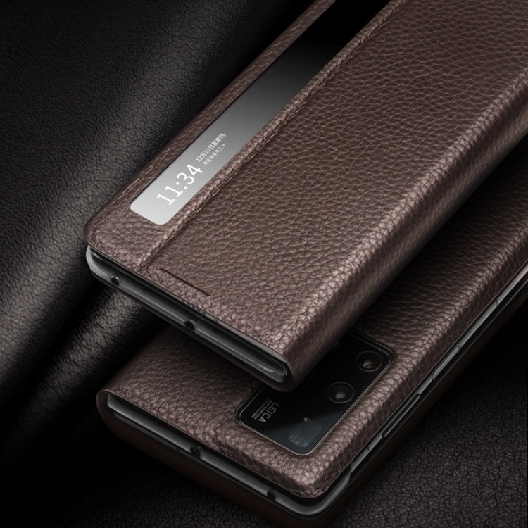 For Huawei Mate X2 QIALINO Genuine Leather Side Window View Smart Phone Case(Black) - free shipping - PMC TechLife - Order now!