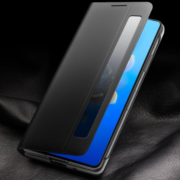 For Huawei Mate X2 QIALINO Genuine Leather Side Window View Smart Phone Case(Black) - free shipping - PMC TechLife - Order now!