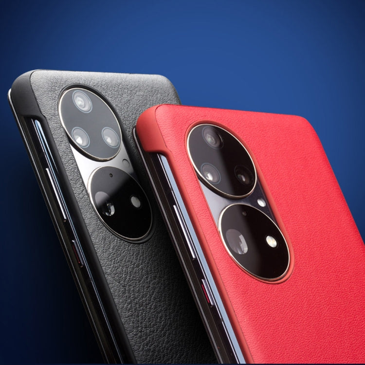 For Huawei P50 QIALINO Genuine Leather Side Window View Smart Phone Case(Black) - Huawei Cases by QIALINO | Online Shopping South Africa | PMC TechLife | Buy Now Pay Later Mobicred