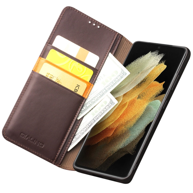 For Samsung Galaxy S21 Ultra 5G QIALINO Classic Gen2 Genuine Leather Phone Case(Brown) - free shipping - PMC TechLife - Order now!