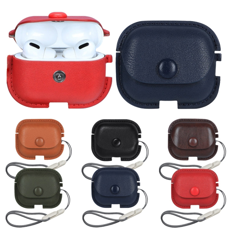 For AirPods Pro 2 Litchi Texture PU Leather Earphone Protective Case with Lanyard(Red) - For AirPods Pro 2 by PMC Jewellery | Online Shopping South Africa | PMC Jewellery | Buy Now Pay Later Mobicred