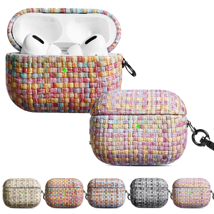 For AirPods Pro Weave Texture PU Shockproof Earphone Protective Case with Hook(Grey Green) - For AirPods Pro by PMC Jewellery | Online Shopping South Africa | PMC Jewellery | Buy Now Pay Later Mobicred