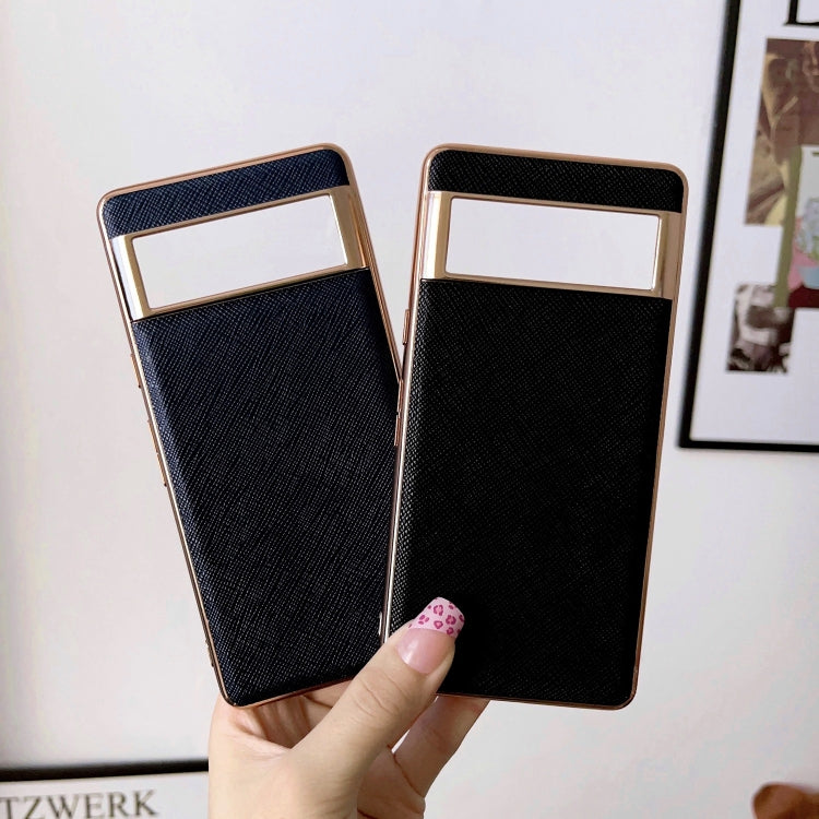 For Google Pixel 6a Nano Electroplating Cross Texture Genuine Leather Phone Case(Red) - Google Cases by PMC TechLife | Online Shopping South Africa | PMC TechLife | Buy Now Pay Later Mobicred