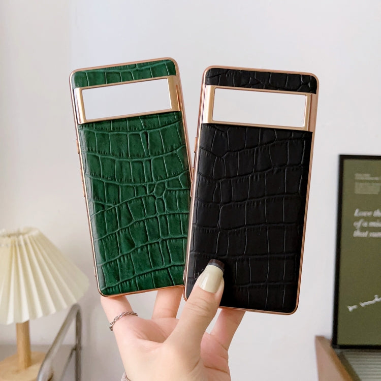 For Google Pixel 6 Pro Crocodile Texture Genuine Leather Electroplating Phone Case(Brown) - Google Cases by PMC TechLife | Online Shopping South Africa | PMC TechLife | Buy Now Pay Later Mobicred