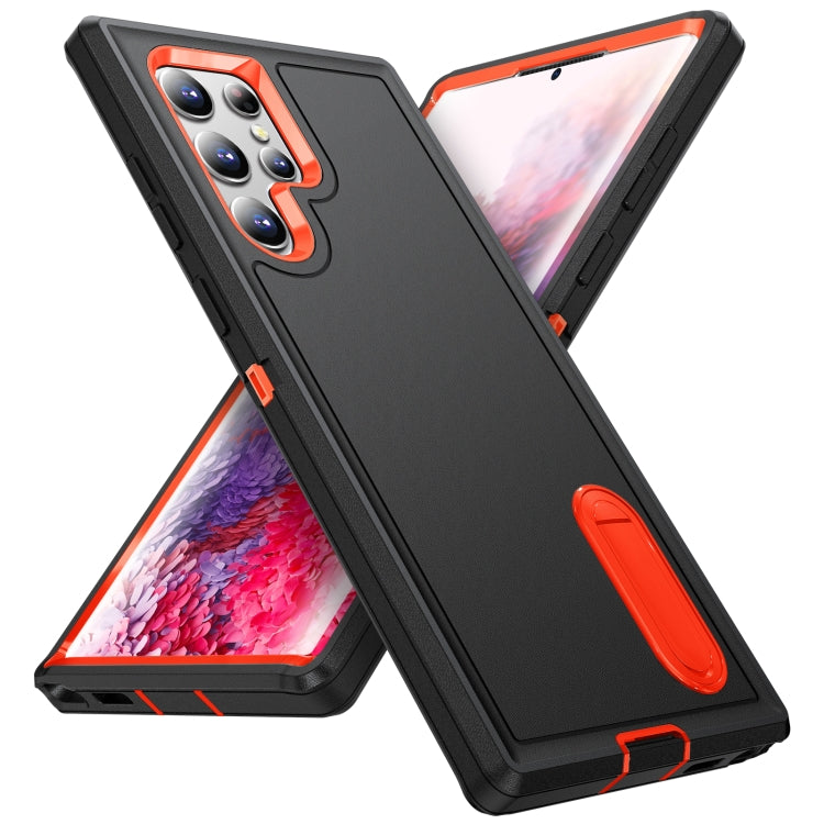 For Samsung Galaxy S23 ultra 5G 3 in 1 Rugged Holder Phone Case(Black+Orange) - Galaxy S23 Ultra 5G Cases by PMC TechLife | Online Shopping South Africa | PMC TechLife