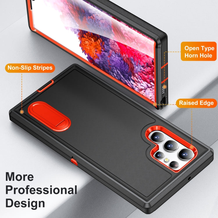 For Samsung Galaxy S23 ultra 5G 3 in 1 Rugged Holder Phone Case(Black+Orange) - Galaxy S23 Ultra 5G Cases by PMC TechLife | Online Shopping South Africa | PMC TechLife