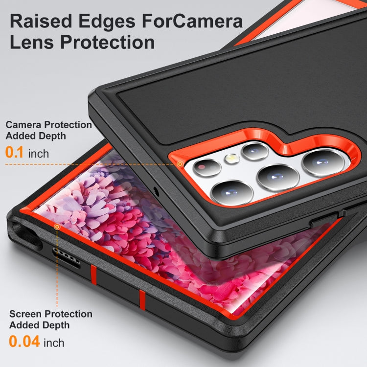 For Samsung Galaxy S23 ultra 5G 3 in 1 Rugged Holder Phone Case(Black+Orange) - Galaxy S23 Ultra 5G Cases by PMC TechLife | Online Shopping South Africa | PMC TechLife