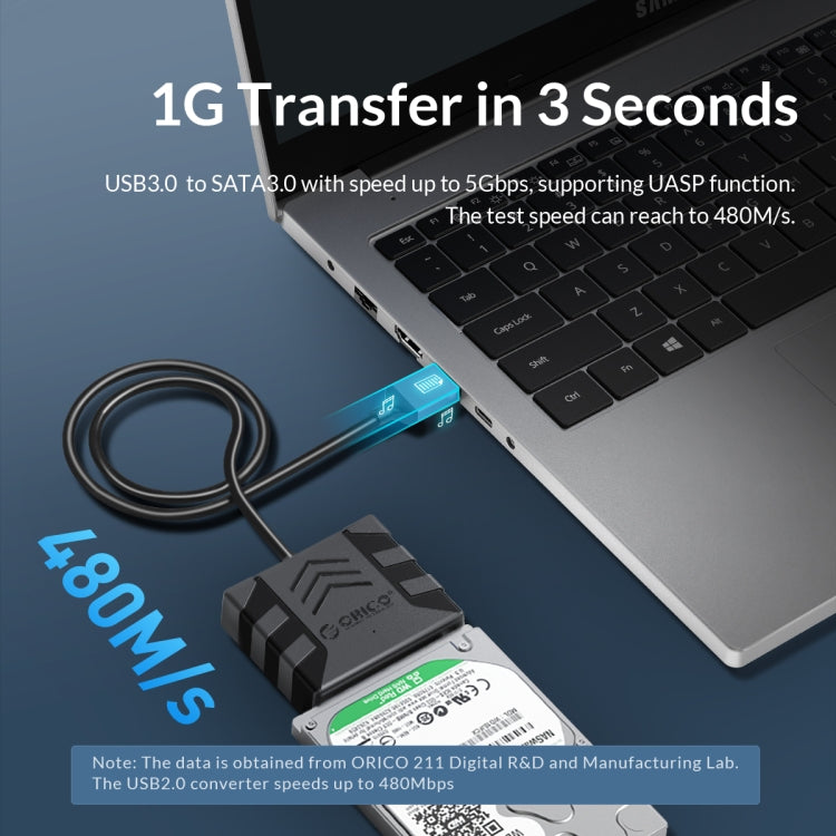 ORICO UTS1 Type-C / USB-C USB 3.0 2.5-inch SATA HDD Adapter with 12V 2A Power Adapter, Cable Length:0.3m(UK Plug) - USB to IDE / SATA by ORICO | Online Shopping South Africa | PMC Jewellery | Buy Now Pay Later Mobicred