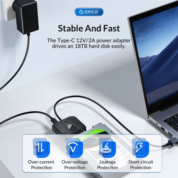 ORICO UTS1 Type-C / USB-C USB 3.0 2.5-inch SATA HDD Adapter with 12V 2A Power Adapter, Cable Length:0.5m(AU Plug) - free shipping - PMC Jewellery - Order now!