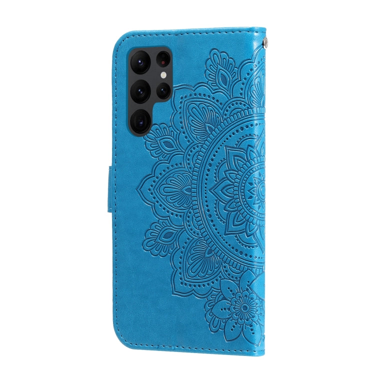 For Samsung Galaxy S23 Ultra 5G 7-petal Flowers Embossing Leather Phone Case(Blue) - Galaxy S23 Ultra 5G Cases by PMC TechLife | Online Shopping South Africa | PMC TechLife