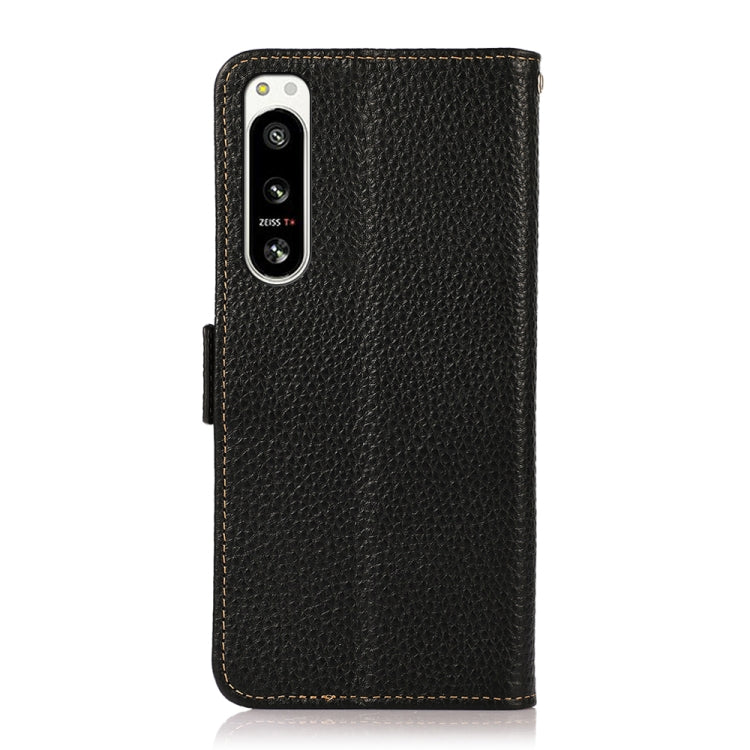 For Sony Xperia 5 IV KHAZNEH Side-Magnetic Litchi Genuine Leather RFID Case(Black) - Sony Cases by PMC TechLife | Online Shopping South Africa | PMC TechLife | Buy Now Pay Later Mobicred