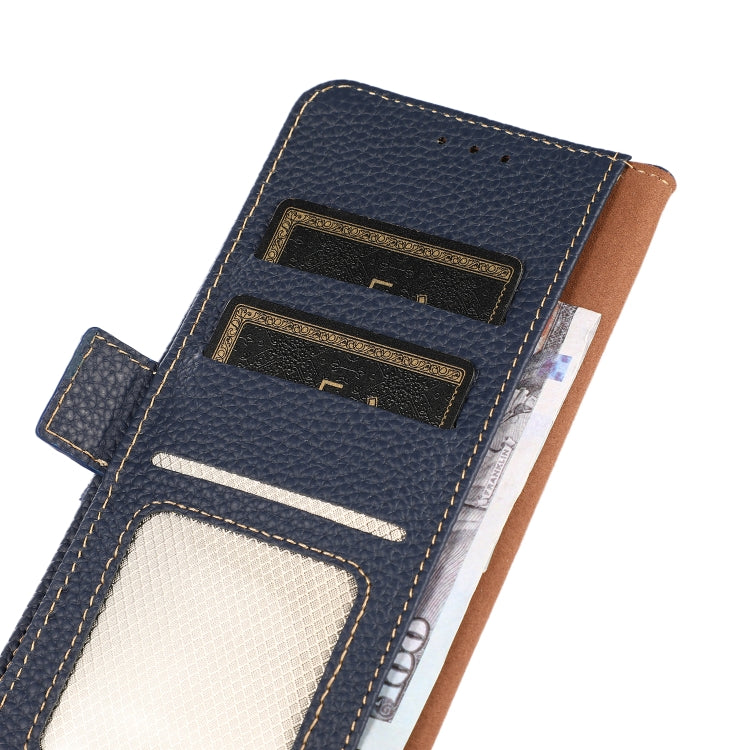 For Sony Xperia 5 IV KHAZNEH Side-Magnetic Litchi Genuine Leather RFID Case(Blue) - Sony Cases by PMC TechLife | Online Shopping South Africa | PMC TechLife | Buy Now Pay Later Mobicred
