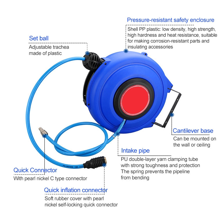 LAIZE Automatic Retractable Air Hose Reel Pneumatic PU Tube, Specification:10x6.5mm, 10m - free shipping - PMC TechLife - Order now!