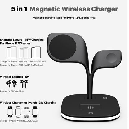 YM-UD22 15W 5 in 1 Magnetic Wireless Charger with Stand Function(Black) - Wireless Charger by PMC Jewellery | Online Shopping South Africa | PMC Jewellery | Buy Now Pay Later Mobicred