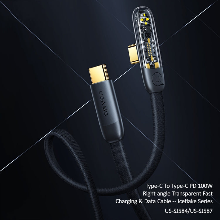USAMS US-SJ584 PD 100W Iceflake Series Type-C to Type-C Right Angle Transparent Fast Charge Data Cable, Cable Length:1.2m(Black) - USB-C & Type-C Cable by USAMS | Online Shopping South Africa | PMC Jewellery | Buy Now Pay Later Mobicred