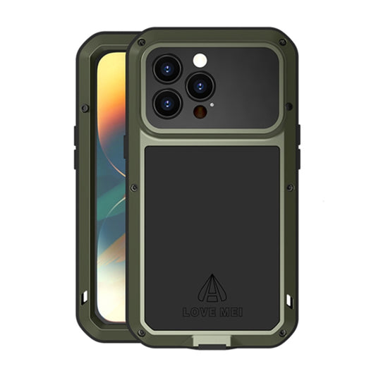 For iPhone 14 Pro LOVE MEI Metal Shockproof Life Waterproof Dustproof Phone Case(Army Green) - iPhone 14 Pro Cases by LOVE MEI | Online Shopping South Africa | PMC Jewellery