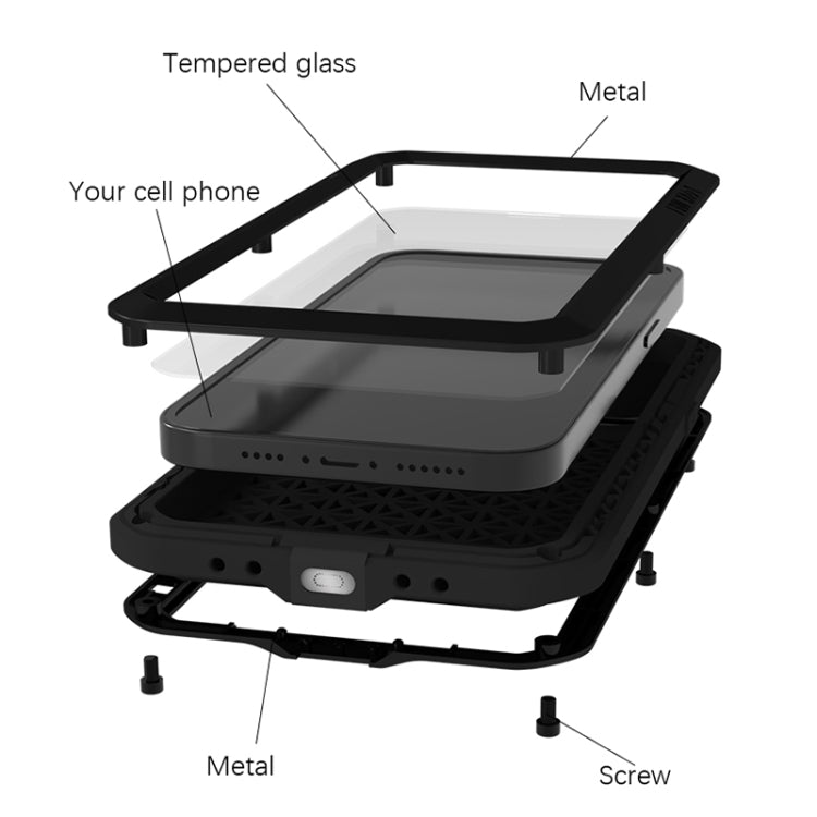 For iPhone 14 Pro Max LOVE MEI Metal Shockproof Life Waterproof Dustproof Phone Case(Black) - iPhone 14 Pro Max Cases by LOVE MEI | Online Shopping South Africa | PMC TechLife | Buy Now Pay Later Mobicred