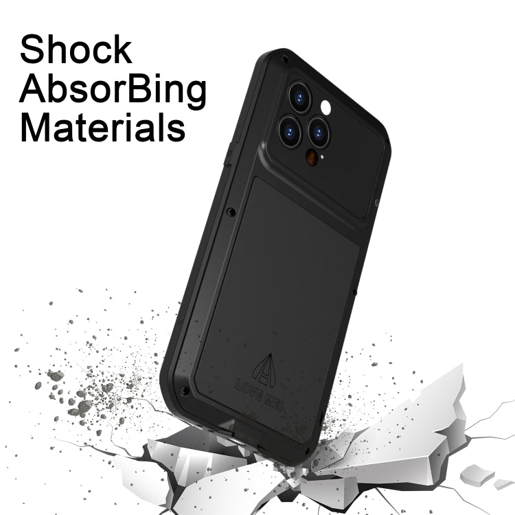 For iPhone 14 Pro Max LOVE MEI Metal Shockproof Life Waterproof Dustproof Phone Case(Black) - iPhone 14 Pro Max Cases by LOVE MEI | Online Shopping South Africa | PMC TechLife | Buy Now Pay Later Mobicred
