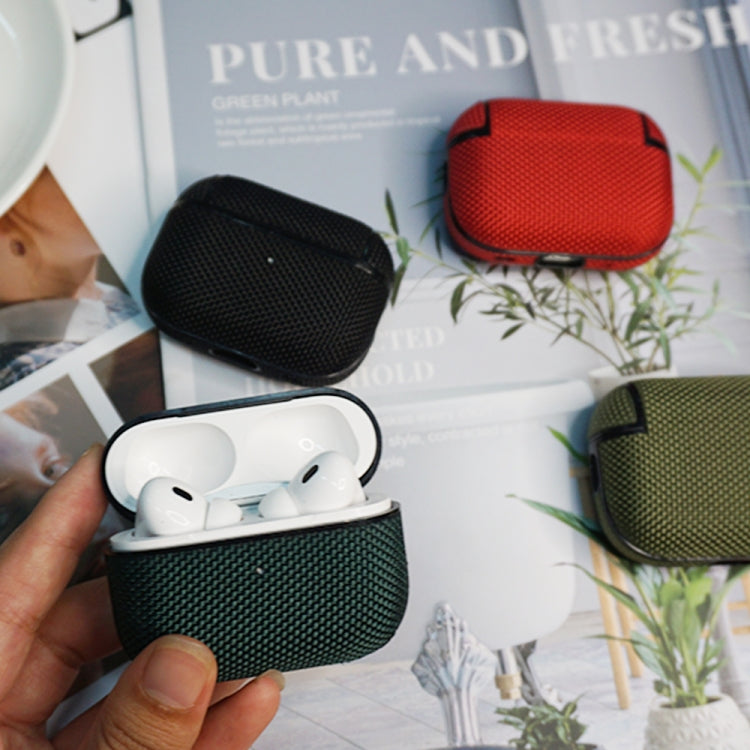 For AirPods Pro 2 Nylon Waterproof Wireless Earphone Case with Lanyard(Dark Green) - For AirPods Pro 2 by PMC Jewellery | Online Shopping South Africa | PMC Jewellery | Buy Now Pay Later Mobicred