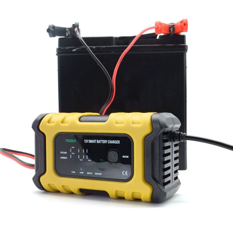 FOXSUR 6A 12V Motorcycle / Car Smart Battery Charger, Plug Type:UK Plug(Yellow) - Battery Charger by FOXSUR | Online Shopping South Africa | PMC Jewellery | Buy Now Pay Later Mobicred