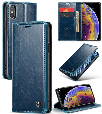 For iPhone XS CaseMe 003 Crazy Horse Texture Leather Phone Case(Blue) - More iPhone Cases by CaseMe | Online Shopping South Africa | PMC Jewellery | Buy Now Pay Later Mobicred