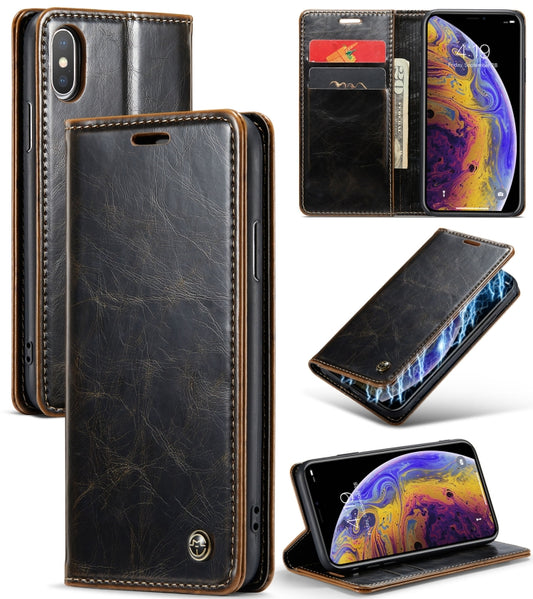 For iPhone XS CaseMe 003 Crazy Horse Texture Leather Phone Case(Coffee) - More iPhone Cases by CaseMe | Online Shopping South Africa | PMC Jewellery | Buy Now Pay Later Mobicred