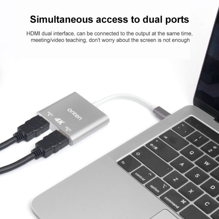 Onten OTN-9175B 4K USB-C / Type-C to Dual HDMI Output Converter(White) - Converter by Onten | Online Shopping South Africa | PMC Jewellery | Buy Now Pay Later Mobicred