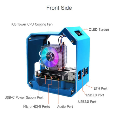 For Raspberry Pi 4B Waveshare Desktop Computer Fan LED Light Mini Tower Set(Blue) - Mini PC Accessories by WAVESHARE | Online Shopping South Africa | PMC Jewellery | Buy Now Pay Later Mobicred