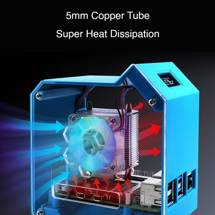 For Raspberry Pi 4B Waveshare Desktop Computer Fan LED Light Mini Tower Set(Blue) - free shipping - PMC Jewellery - Order now!