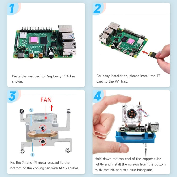 For Raspberry Pi 4B Waveshare Desktop Computer Fan LED Light Mini Tower Set(Blue) - free shipping - PMC Jewellery - Order now!