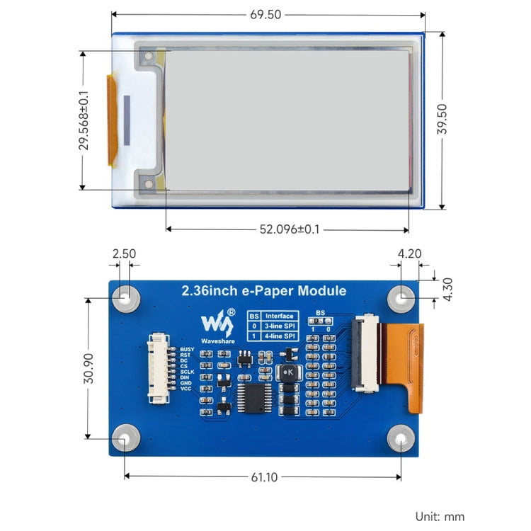 Waveshare 2.36 inch 296×168 E-paper Module - Mini PC Accessories by WAVESHARE | Online Shopping South Africa | PMC Jewellery | Buy Now Pay Later Mobicred