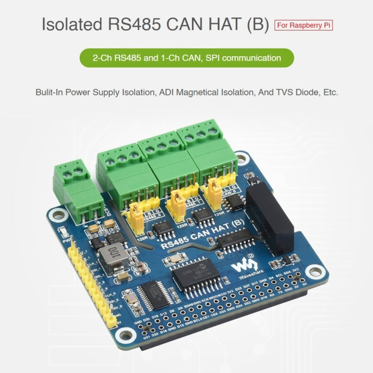 Waveshare Isolated RS485 CAN HAT For Raspberry Pi - Mini PC Accessories by WAVESHARE | Online Shopping South Africa | PMC Jewellery | Buy Now Pay Later Mobicred