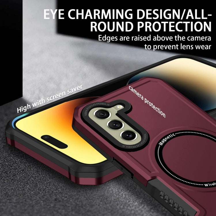 For Samsung Galaxy S21 FE 5G MagSafe Shockproof Armor Phone Case(Wine Red) - Galaxy Phone Cases by PMC TechLife | Online Shopping South Africa | PMC TechLife