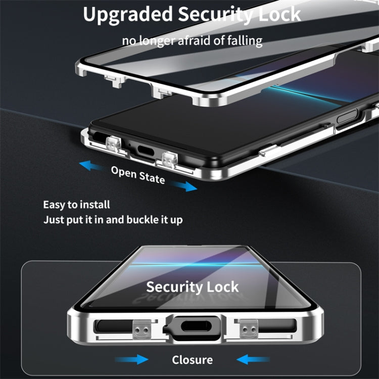 For Sony Xperia 5 IV HD Magnetic Metal Tempered Glass Phone Case(Silver) - Sony Cases by PMC TechLife | Online Shopping South Africa | PMC TechLife | Buy Now Pay Later Mobicred