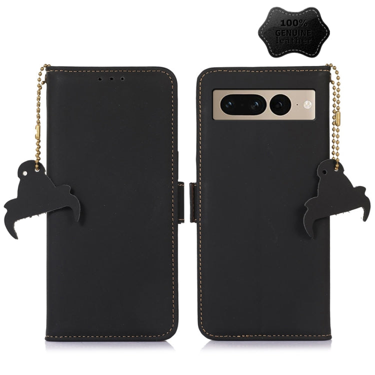 For Google Pixel 7 Pro Genuine Leather Magnetic RFID Leather Phone Case(Black) - Google Cases by PMC TechLife | Online Shopping South Africa | PMC TechLife | Buy Now Pay Later Mobicred