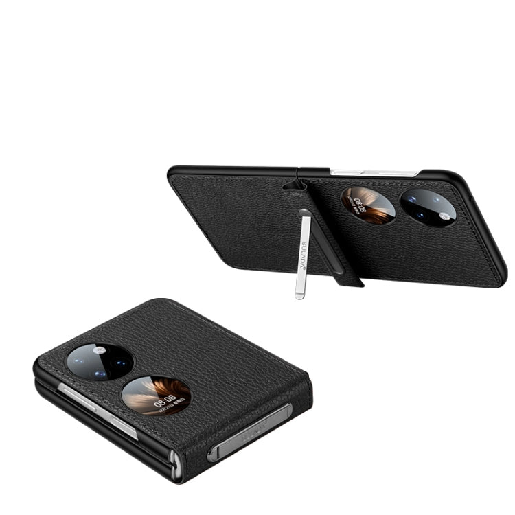 For Huawei P50 Pocket SULADA Invisible Bracket Leather Back Cover Phone Case(Black) - Huawei Cases by SULADA | Online Shopping South Africa | PMC TechLife | Buy Now Pay Later Mobicred