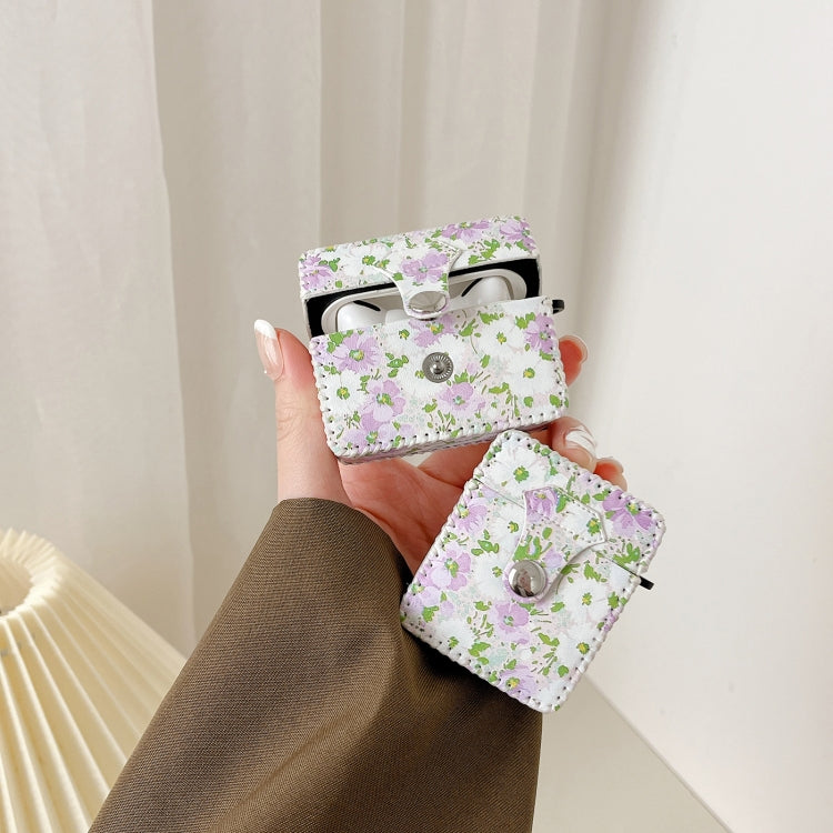 For AirPods 3 PU Leather Wireless Earphone Case(Purple White Flowers) - For AirPods 3 by PMC Jewellery | Online Shopping South Africa | PMC Jewellery | Buy Now Pay Later Mobicred