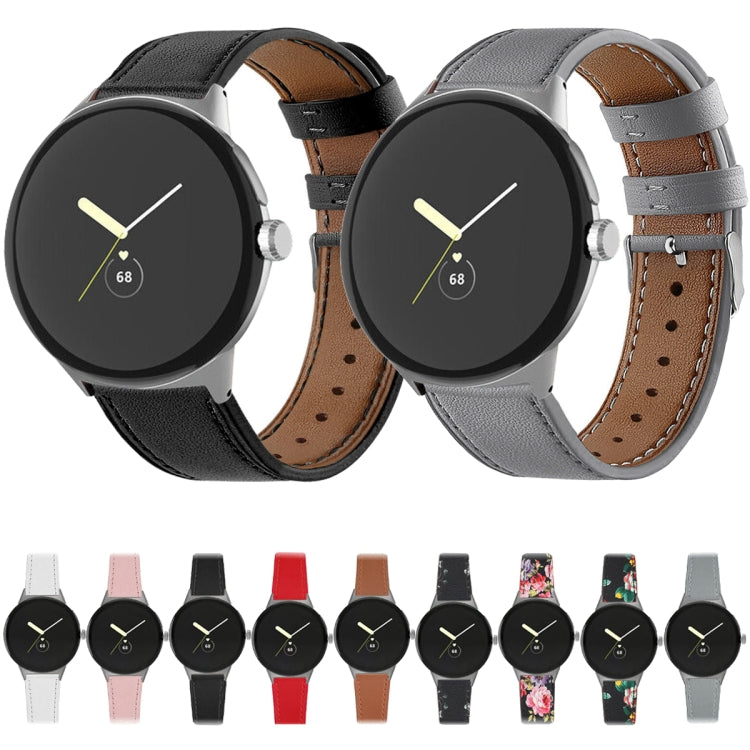 For Google Pixel Watch 1 / 2 / 3 41mm Round Tail Genuine Leather Watch Band(Grey) - free shipping - PMC TechLife - Order now!