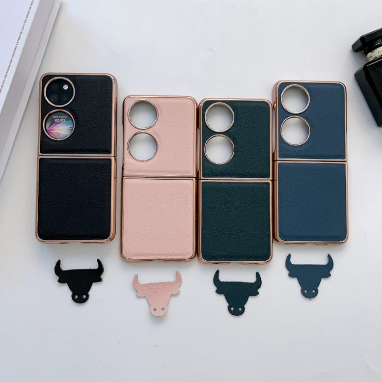 For Huawei P50 Pocket Nano Electroplating Genuine Leather Phone Case(Black) - Huawei Cases by PMC TechLife | Online Shopping South Africa | PMC TechLife | Buy Now Pay Later Mobicred