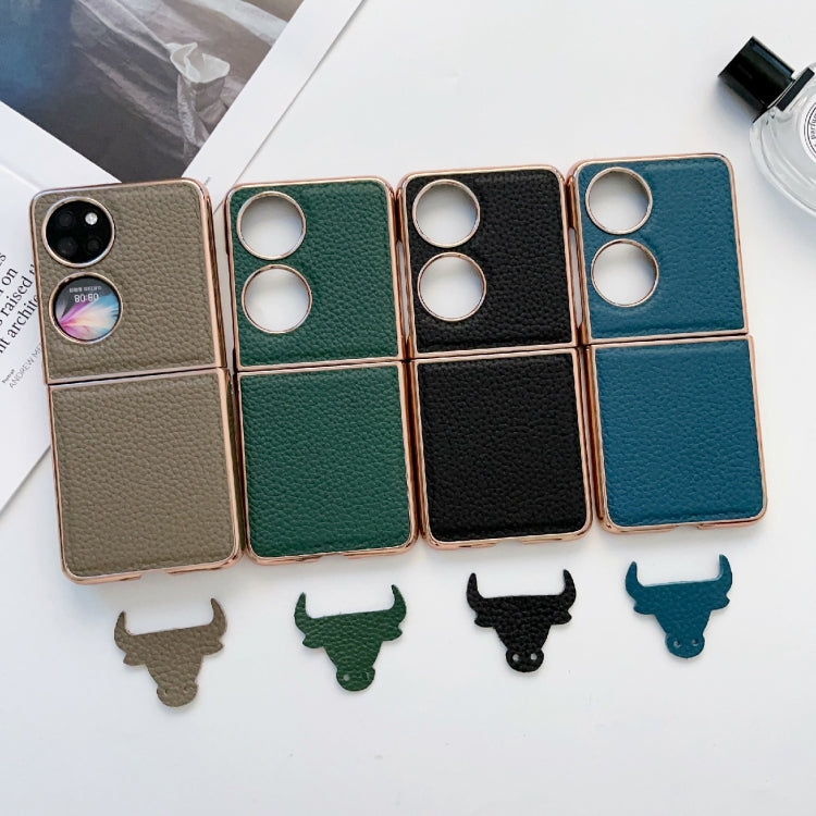 For Huawei P50 Pocket Nano Electroplating Litchi Texture Genuine Leather Phone Case(Blue) - Huawei Cases by PMC TechLife | Online Shopping South Africa | PMC TechLife | Buy Now Pay Later Mobicred