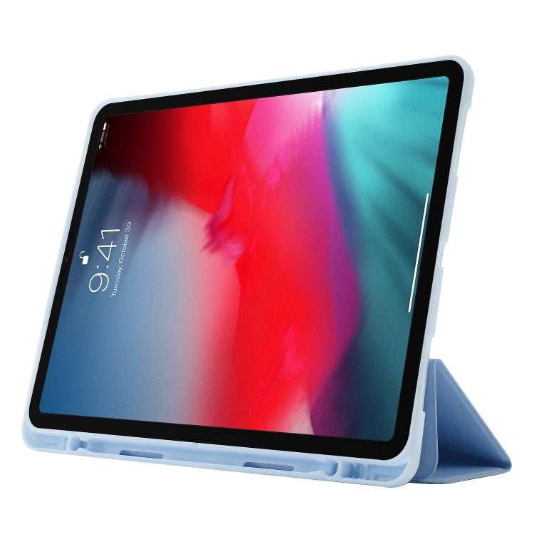 Skin Feel Pen Holder Tri-fold Tablet Leather Case For iPad Air 13 2024 / iPad Pro 12.9 2022 / 2021 / 2020 / 2018(Light Blue) - iPad Pro 12.9 (2022/2021) Cases by PMC TechLife | Online Shopping South Africa | PMC TechLife | Buy Now Pay Later Mobicred