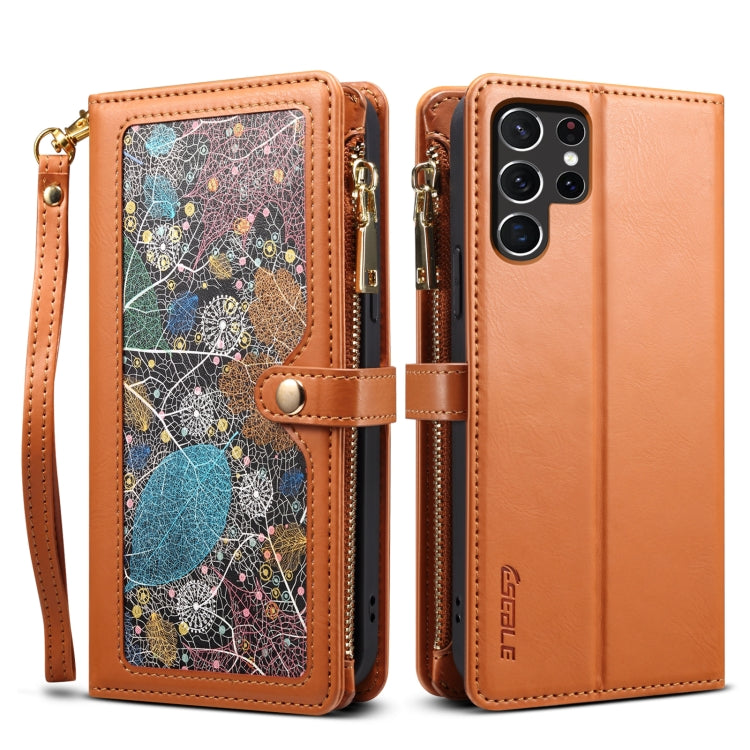 For Samsung Galaxy S22 Ultra 5G ESEBLE Star Series Lanyard Zipper Wallet RFID Leather Case(Brown) - Galaxy S22 Ultra 5G Cases by ESEBLE | Online Shopping South Africa | PMC TechLife | Buy Now Pay Later Mobicred