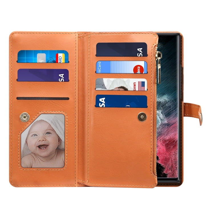 For Samsung Galaxy S22 Ultra 5G ESEBLE Star Series Lanyard Zipper Wallet RFID Leather Case(Brown) - Galaxy S22 Ultra 5G Cases by ESEBLE | Online Shopping South Africa | PMC TechLife | Buy Now Pay Later Mobicred