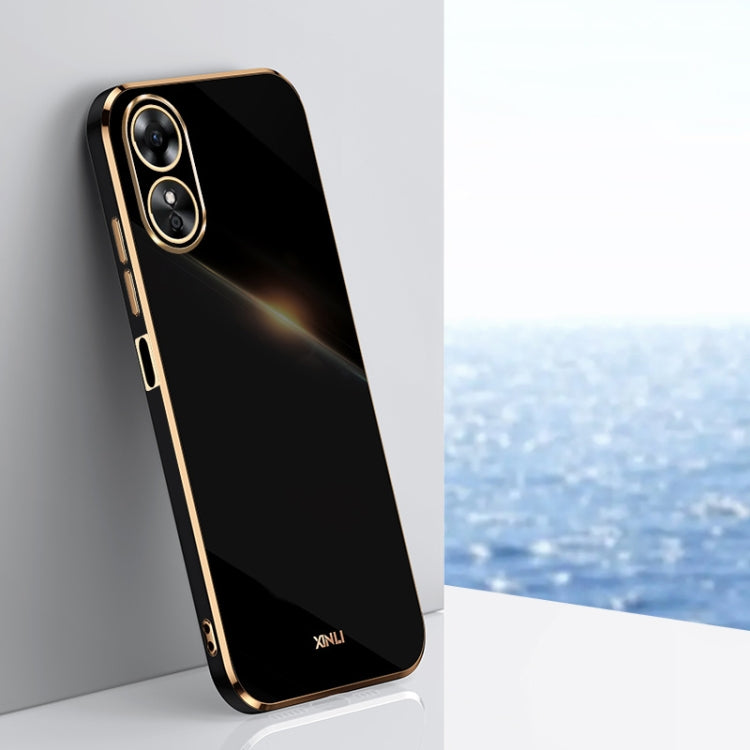 For OPPO A17 XINLI Straight 6D Plating Gold Edge TPU Phone Case(Black) - OPPO Cases by PMC Jewellery | Online Shopping South Africa | PMC Jewellery | Buy Now Pay Later Mobicred