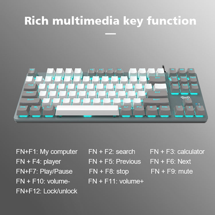 AULA F3287 Wired Color Matching Single Mode 87 Keys Mechanical Keyboard,Green Shaft(White) - Wired Keyboard by AULA | Online Shopping South Africa | PMC Jewellery | Buy Now Pay Later Mobicred