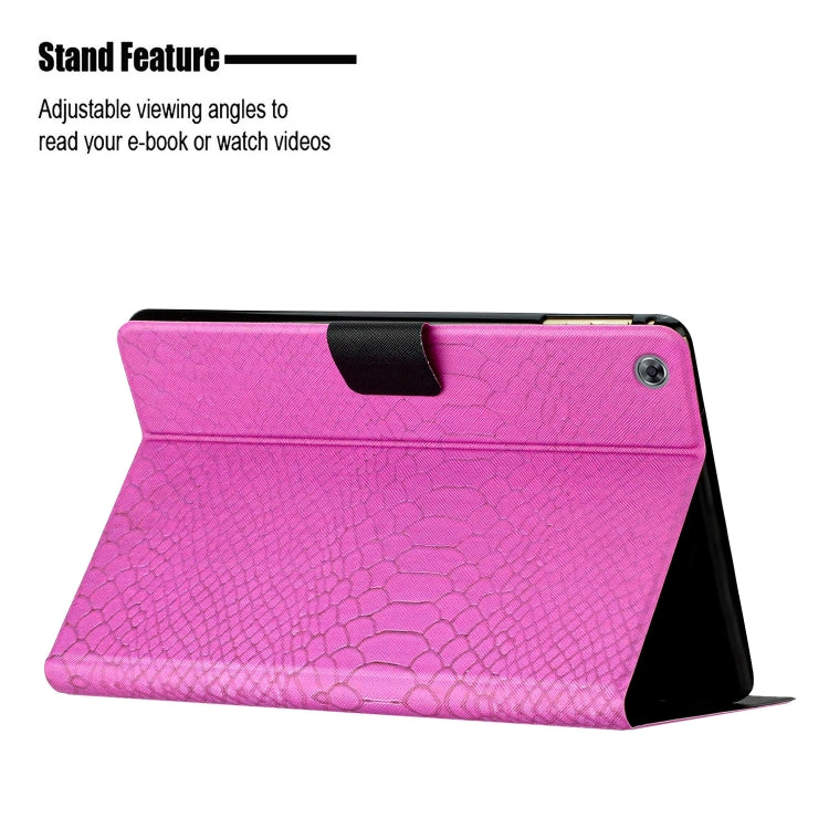 For Huawei MediaPad M5 lite 10.1 Solid Color Crocodile Texture Leather Smart Tablet Case(Rose Red) - Huawei by PMC TechLife | Online Shopping South Africa | PMC TechLife | Buy Now Pay Later Mobicred