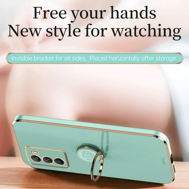 For vivo X80 Pro XINLI Straight Edge 6D Electroplate TPU Phone Case with Ring Holder(Pink) - vivo Cases by PMC TechLife | Online Shopping South Africa | PMC TechLife