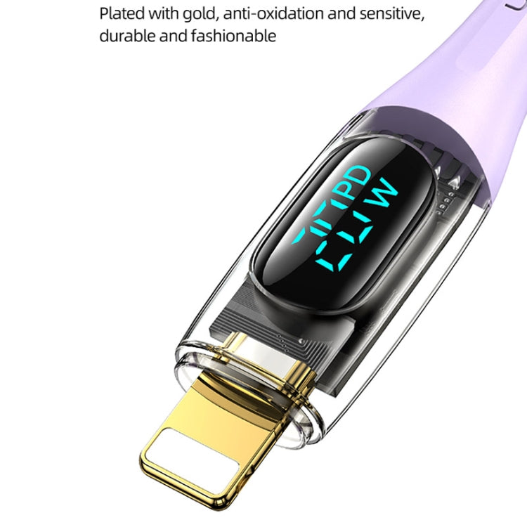 USAMS Type-C to 8 Pin PD20W Aluminum Alloy Transparent Digital Display Fast Charge Data Cable, Cable Length:1.2m(Purple) - 2 in 1 Cable by USAMS | Online Shopping South Africa | PMC Jewellery | Buy Now Pay Later Mobicred